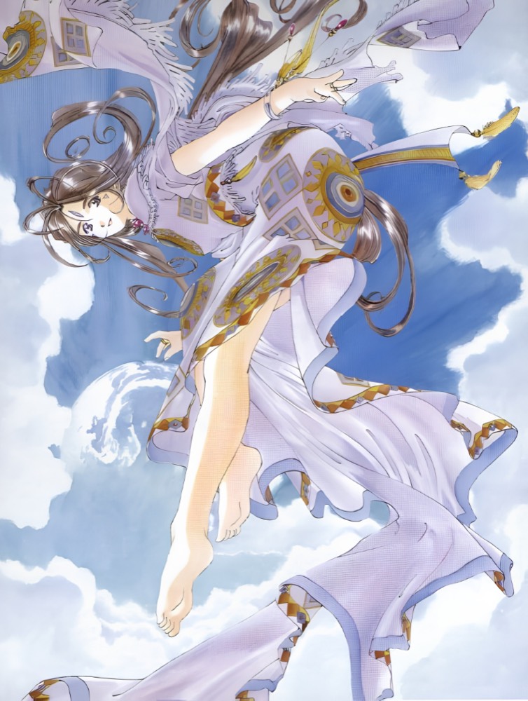 ภาพปก Ah! My Goddess เป็นตัวละครลอยอยู่กลางท้องฟ้า